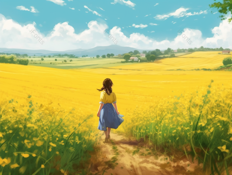 田园女生背影插画芒种背景,插画/手绘图,插画/手绘图库,插画/手绘图下载,插画/手绘